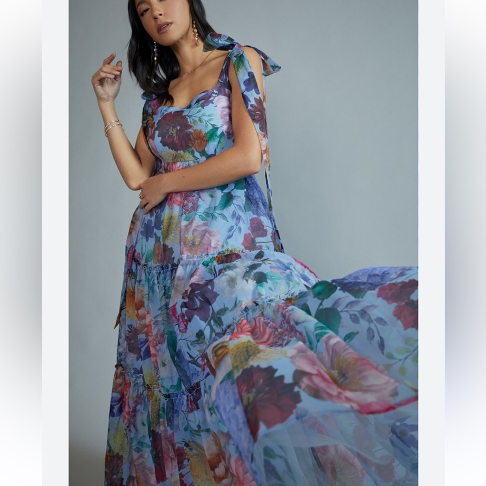 NWT Tie Strap Tiered Floral Maxi Dress